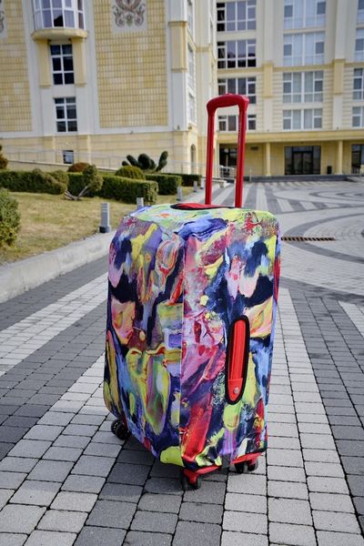 Art case for suitcase Knitwear “Microdiving” with original author's print L: 60-75 x 45-55 x 25-35 cm Abstract yellow mix