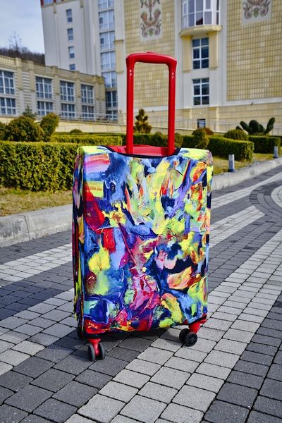 Art case for suitcase Knitwear “Microdiving” with original author's print L: 60-75 x 45-55 x 25-35 cm Abstract yellow mix