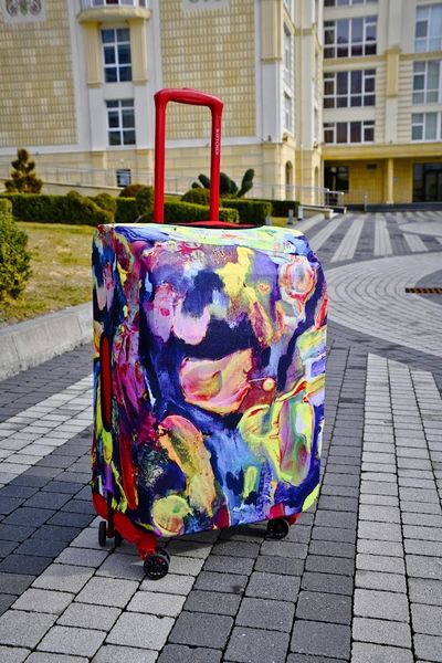 Art case for suitcase Knitwear “Microdiving” with original author's print L: 60-75 x 45-55 x 25-35 cm Abstract yellow mix