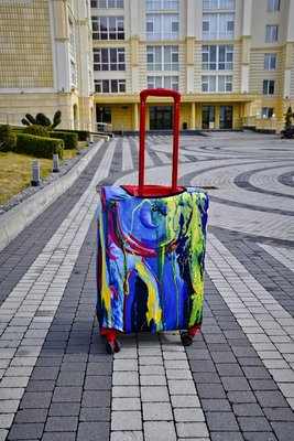 Art case for suitcase Knitwear “Microdiving” with original author's print L: 60-75 x 45-55 x 25-35 cm Blue-yellow-red mix