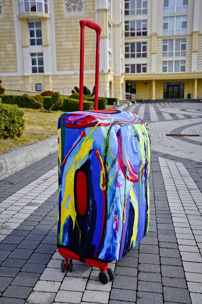 Art case for suitcase Knitwear “Microdiving” with original author's print L: 60-75 x 45-55 x 25-35 cm Blue-yellow-red mix