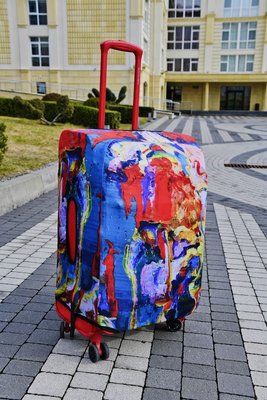 Art case for suitcase Knitwear “Microdiving” with original author's print L: 60-75 x 45-55 x 25-35 cm Blue-red abstraction