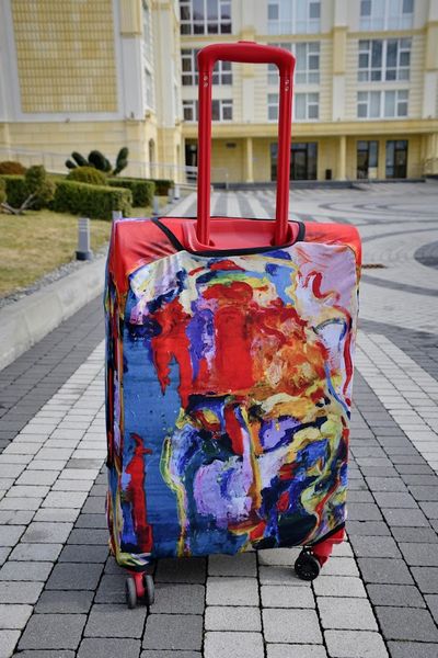 Art case for suitcase Knitwear “Microdiving” with original author's print L: 60-75 x 45-55 x 25-35 cm Blue-red abstraction