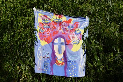 Silk scarf with print Motanka 750*750mm