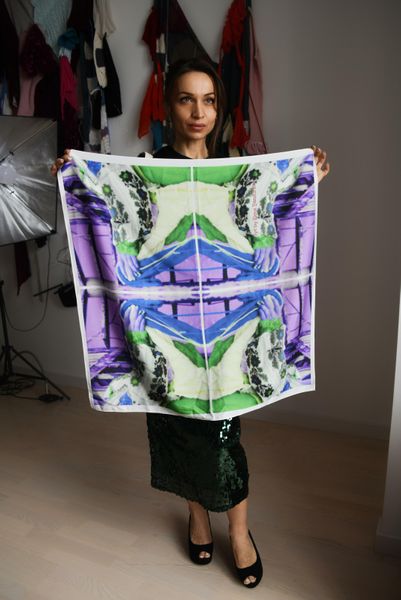 Silk scarf with print Collage Contemporary Ukrainians 750*750mm