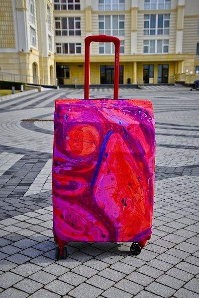 Art case for suitcase Knitwear “Microdiving” with original author's print L: 60-75 x 45-55 x 25-35 cm Pink and purple mix