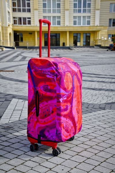 Art case for suitcase Knitwear “Microdiving” with original author's print L: 60-75 x 45-55 x 25-35 cm Pink and purple mix