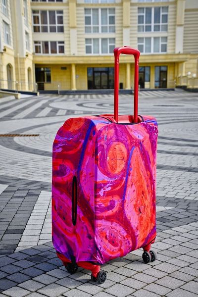 Art case for suitcase Knitwear “Microdiving” with original author's print L: 60-75 x 45-55 x 25-35 cm Pink and purple mix