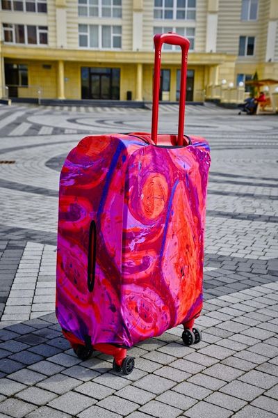 Art case for suitcase Knitwear “Microdiving” with original author's print L: 60-75 x 45-55 x 25-35 cm Pink and purple mix